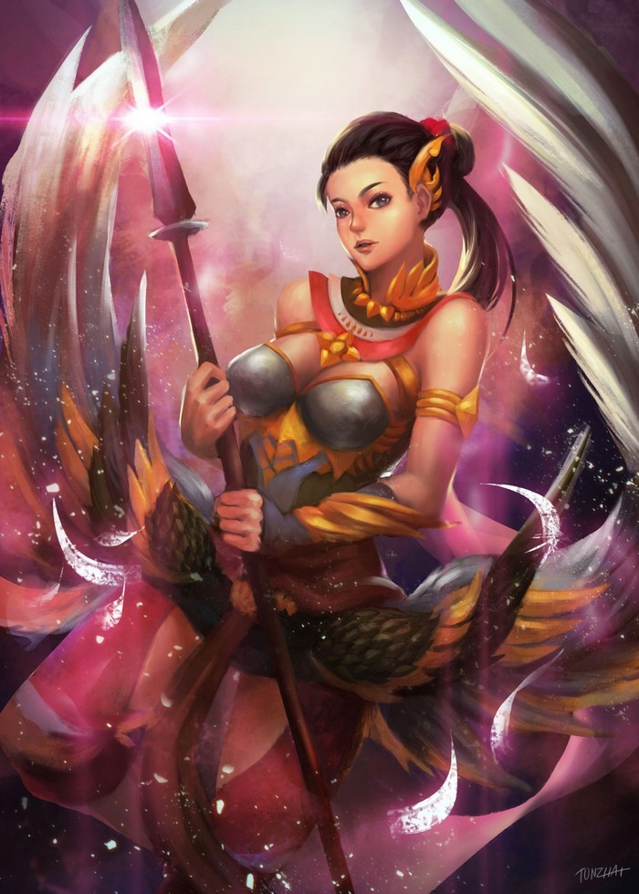 Fantasy art of a woman warrior with a spear