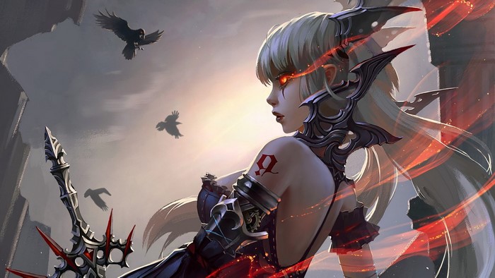 Anime girl with glowing eyes and sword
