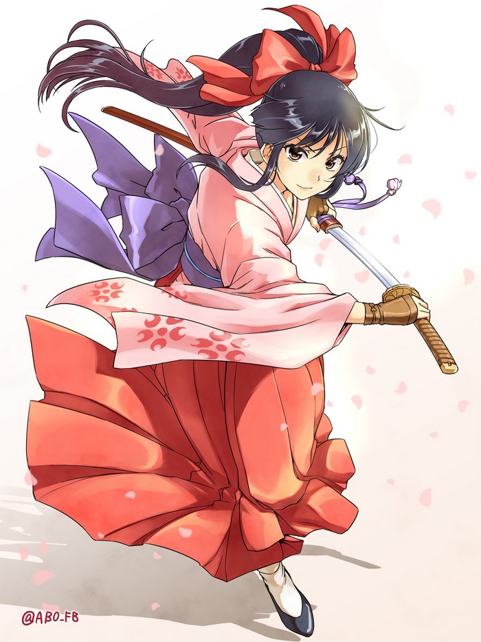 Anime girl in pink kimono with katana