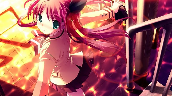 Anime girl with pink hair in school uniform