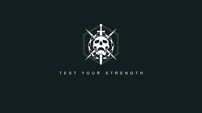 Test Your Strength logo with skull and swords