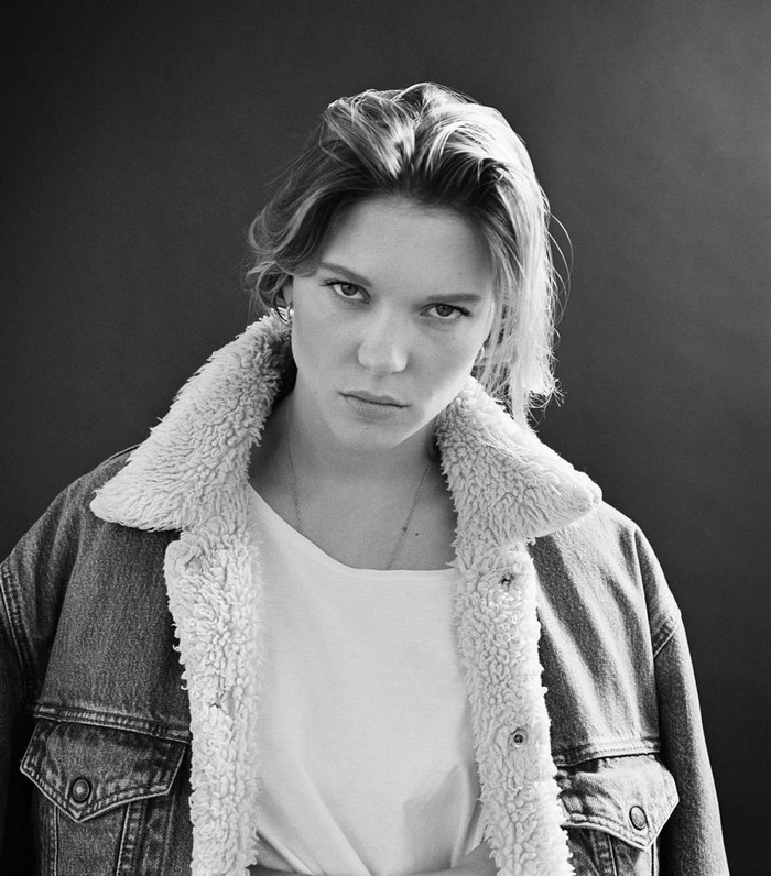 Léa Seydoux portrait in denim jacket