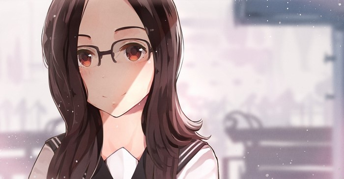 Anime girl with glasses and long black hair