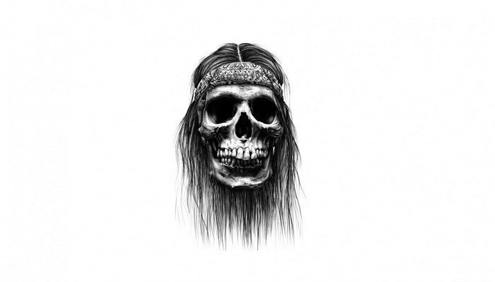 Skull with long hair and headband