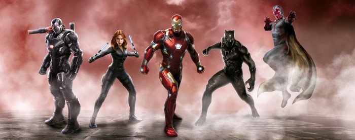 Iron Man, Black Panther, Black Widow, War Machine, and Vision