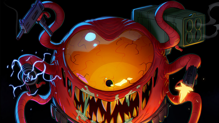 Enter the Gungeon character with guns and rocket launcher