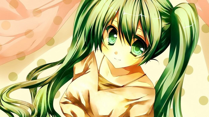 Anime girl with green hair and eyes