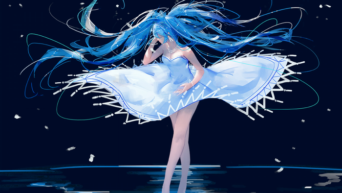 Hatsune Miku dancing in a blue dress