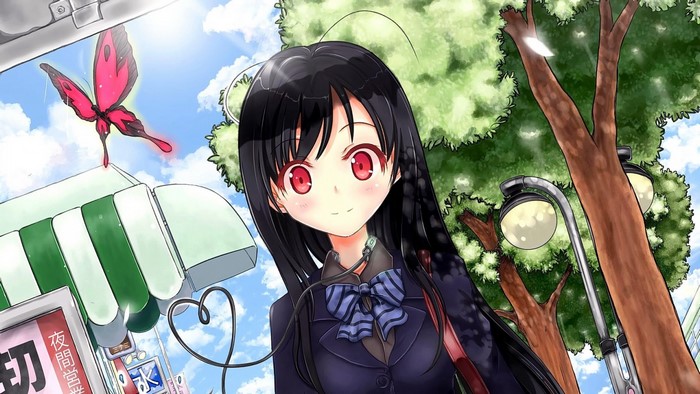 Kuroyukihime from Accel World with red eyes and butterfly
