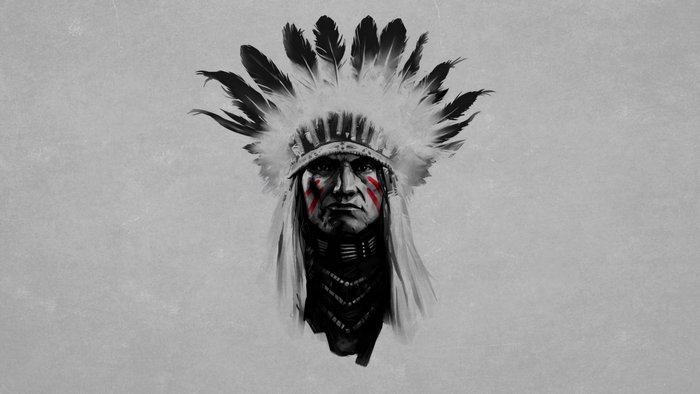 Illustration of a Native American man wearing a headdress