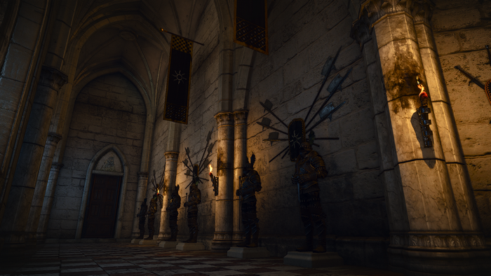 The Witcher 3: Wild Hunt - Gothic Hallway with Armor Statues