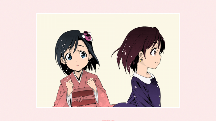 Two anime girls in traditional Japanese clothing