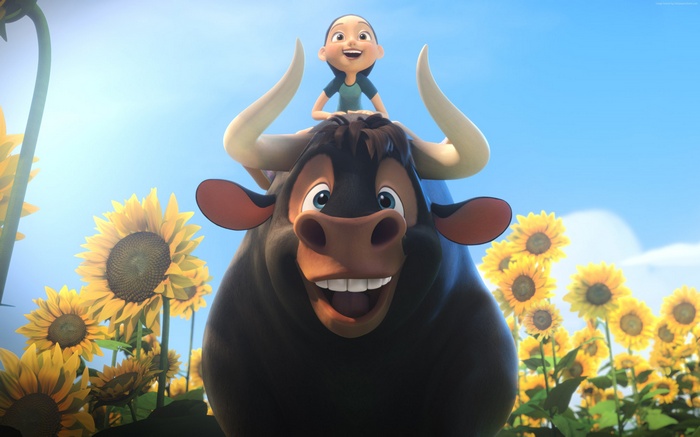 Ferdinand the Bull and Nina in a Sunflower Field 4K