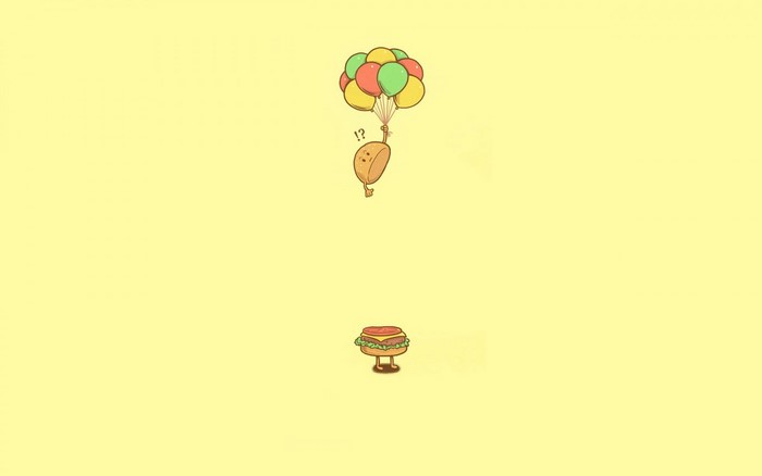 Burger with balloons flying over another burger