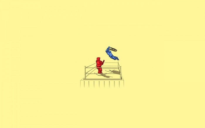 Minimalist illustration of a boxing match with cartoon characters