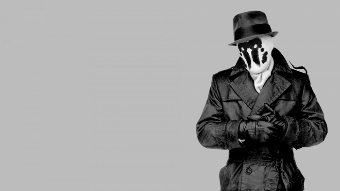 Rorschach from Watchmen in black and white