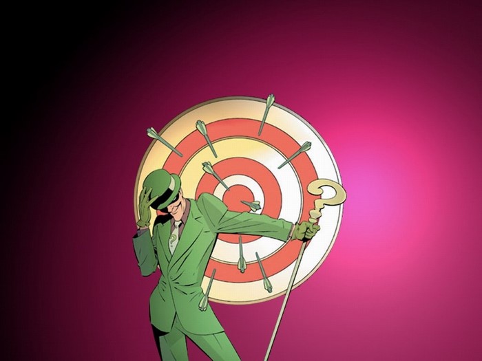 The Riddler from Batman with a target and arrows