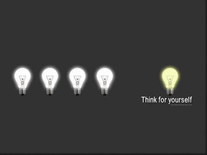 Light bulbs with text "Think for yourself"