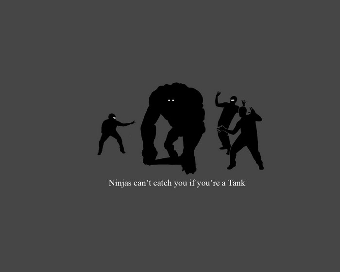 Silhouettes of ninjas and a tank monster from Left 4 Dead
