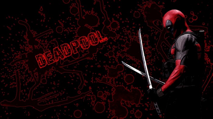 Deadpool with swords on a dark background