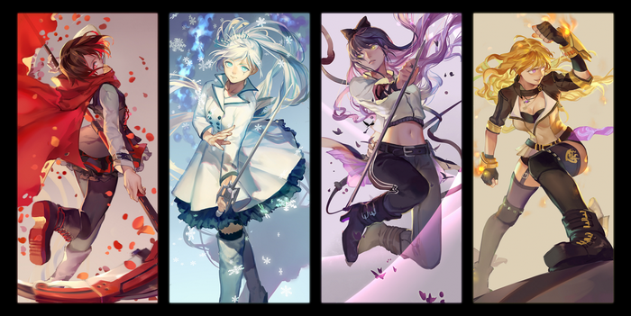 Ruby Rose, Weiss Schnee, Blake Belladonna, and Yang Xiao Long from RWBY