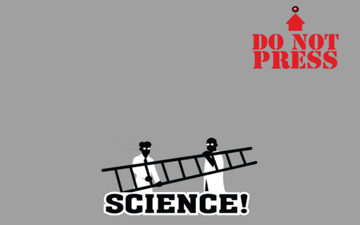 Two scientists holding a ladder with "SCIENCE!" text