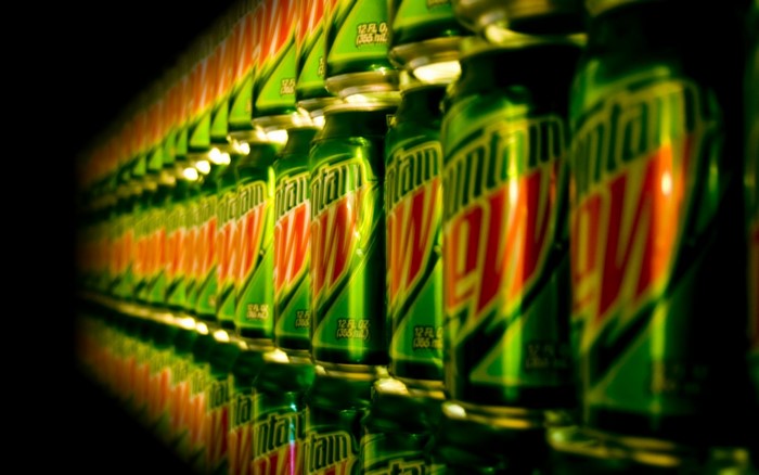 Mountain Dew Cans in a Row