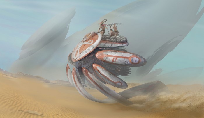 Sci-fi desert vehicle with two figures