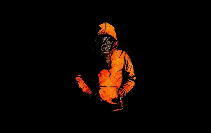 Person in gas mask and hoodie illustration