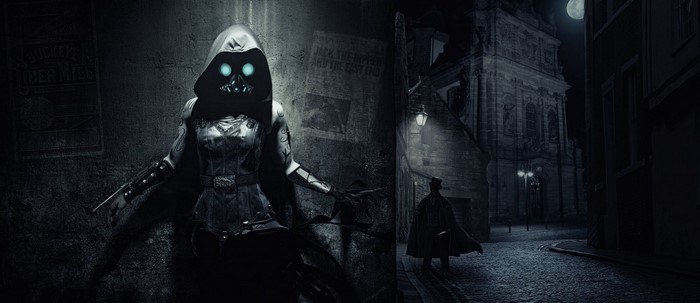 Steampunk assassin and detective in a dark city
