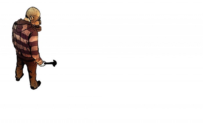 Character with gas mask and hammer