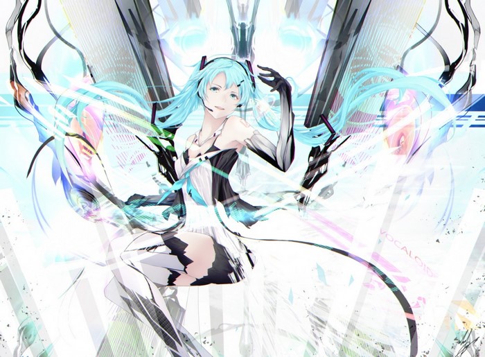 Hatsune Miku from Vocaloid in futuristic outfit