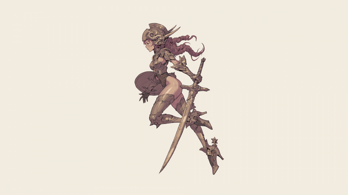 Anime warrior woman with sword and shield