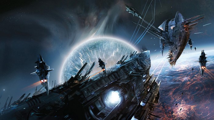 Spaceships orbiting a cracked planet