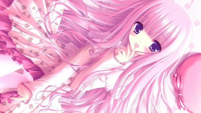 Pink Haired Anime Girl with Violet Eyes