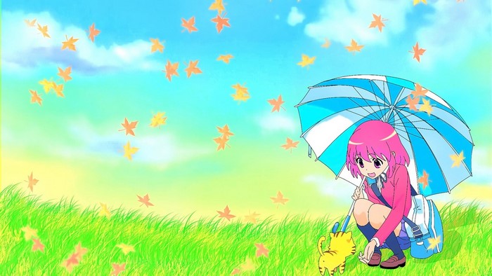 Kushieda Minori from Toradora with a cat under an umbrella