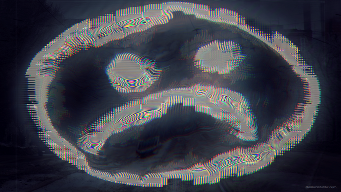 Glitch art sad face illustration