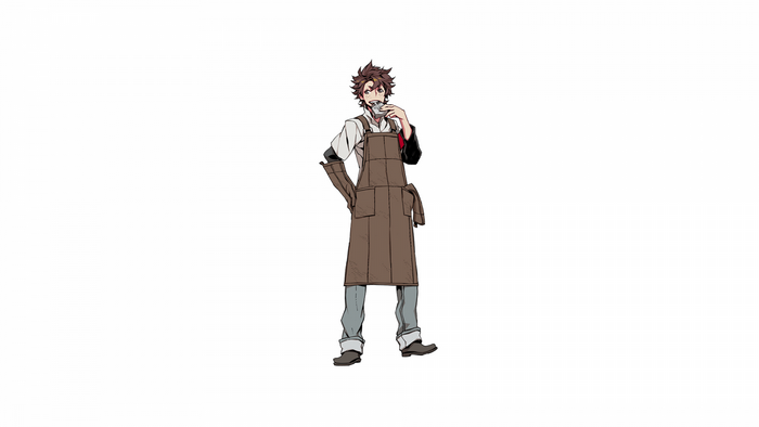 Anime man wearing apron and white shirt
