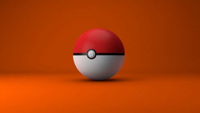 A red and white Pokemon ball on an orange background