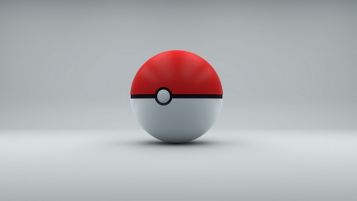 A red and white Pokeball on a gray background