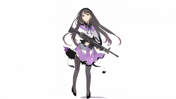 Akemi Homura from Mahou Shoujo Madoka Magica with a machine gun