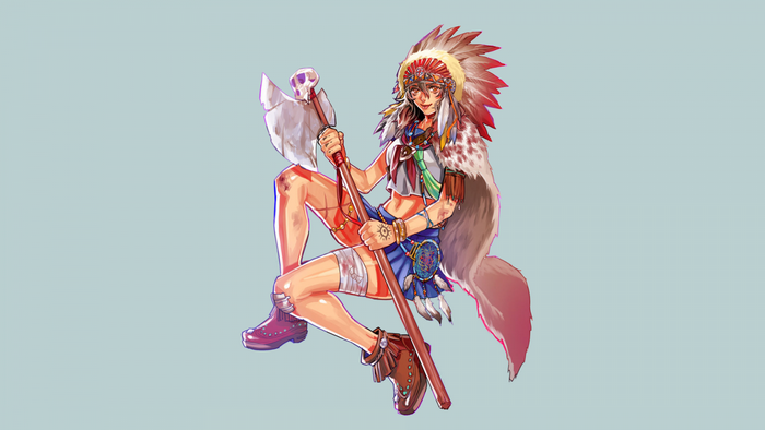 Anime girl with axe and headdress