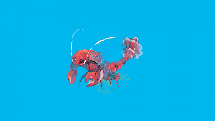Red and blue robotic lobster illustration