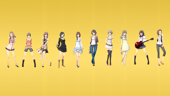 Group of anime girls in various outfits