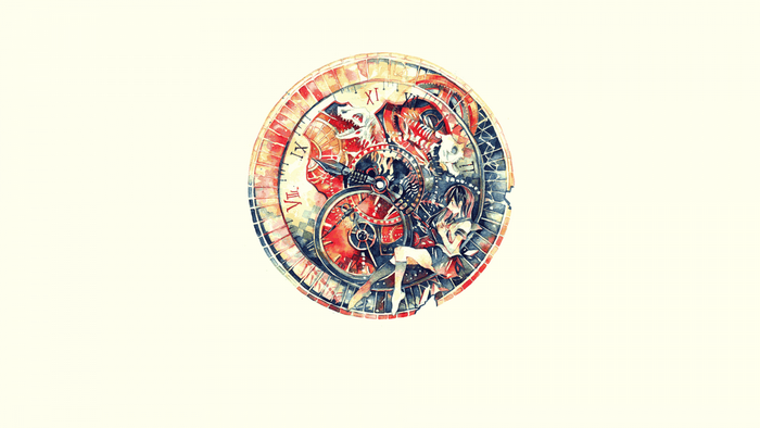 Anime girl in a clockwork mechanism with skulls and a dragon
