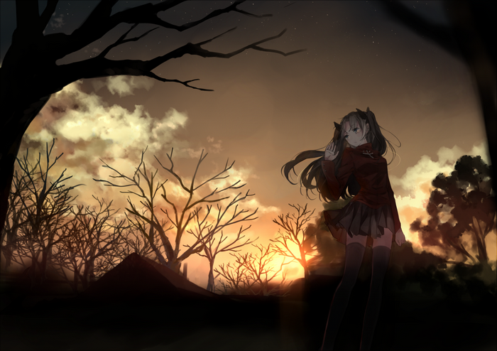 Tohsaka Rin from Fate Series at Sunset