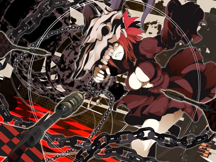 Anime girl with red hair and chains