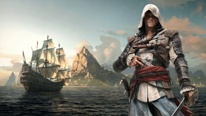 #1049368 men, ship, sailing ship, video games, weapon, sword, Assassins ...