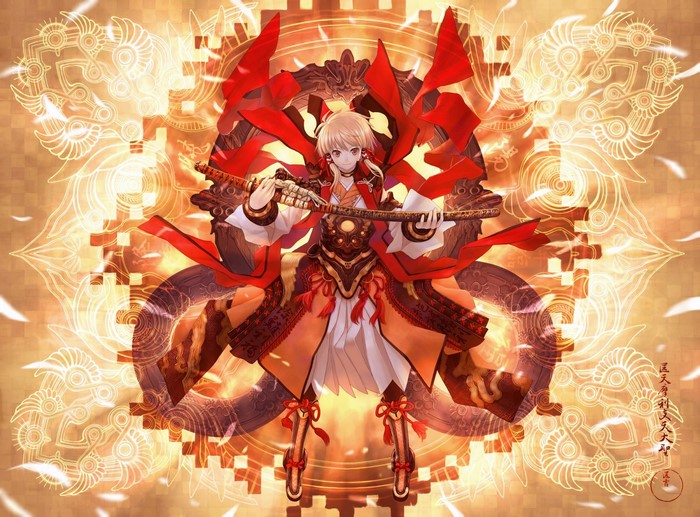 Anime girl with sword and elaborate background