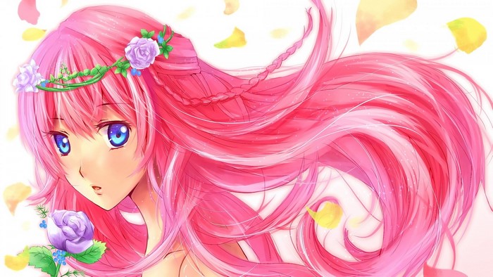 Anime girl with pink hair and blue eyes